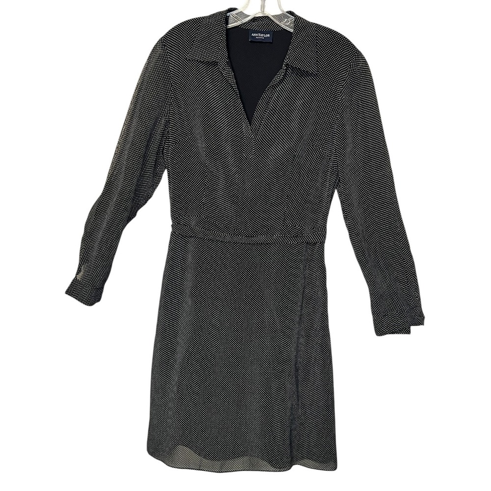 Ann Taylor Petites Polka Dot Career Chic Belted Shirt Dress Black White Small